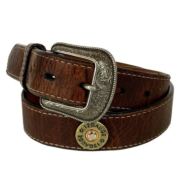 Badger 3D Western Belt with Shotgun Shell Detail Size 30 Brown Genuine Leather - Picture 1 of 8
